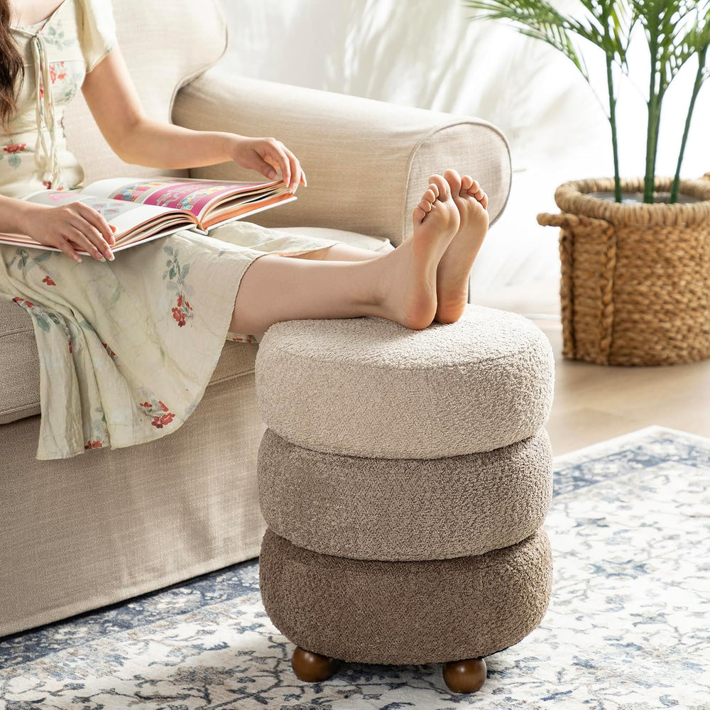 Glitzhome Round Ottoman with Storage, Small Foot Stool, Modern Accent Stool U...