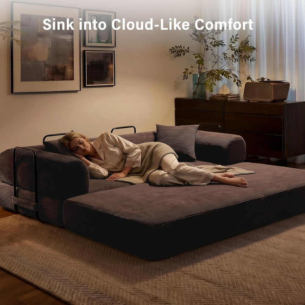 79" Convertible Sofa Bed, 5-in-1 Corduroy Boneless Couch Bed Sofa Pull O...