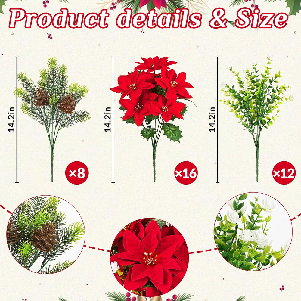 36 Pack Poinsettias Flowers Artificial Christmas Flowers for Outdoors, 14'...