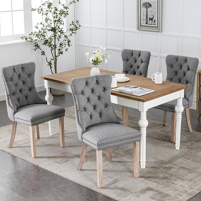 Modern Dining Chairs Set of 2, Tufted Upholstered Dining Chairs with Solid Wo...
