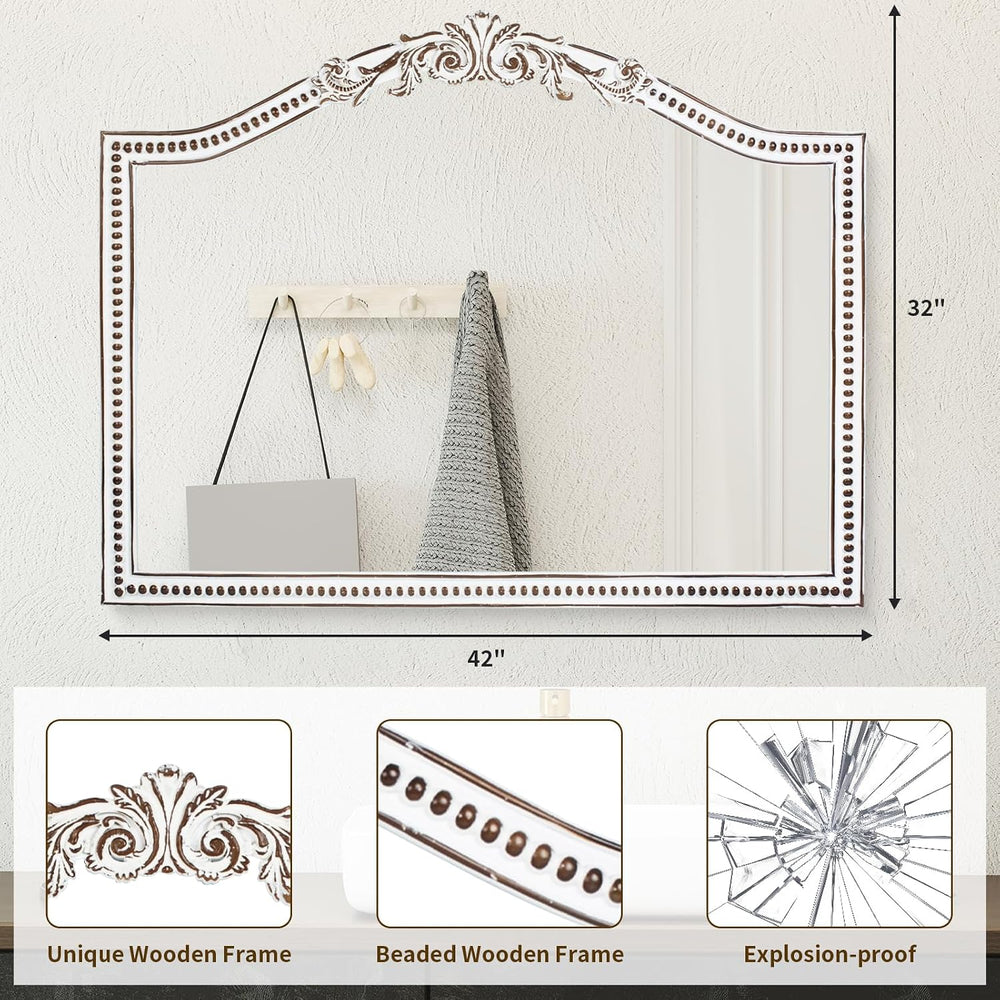 Ornate Baroque Arch Wall Mirror: 32x42 Inch Large Decorative Wood Mirrors