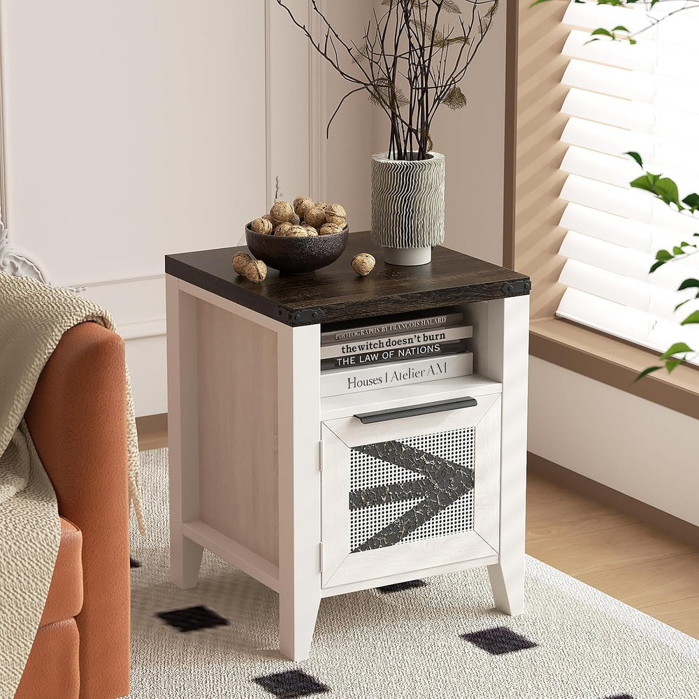 VFK Farmhouse End Table with Charging Station, 18.1" Narrow Side Table f...