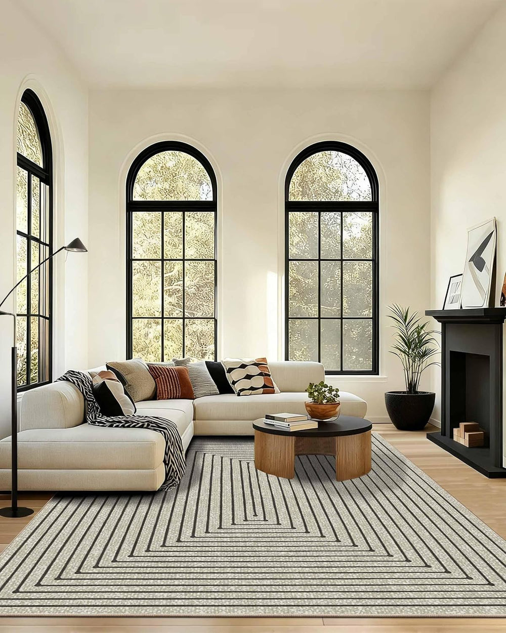 Latte&Fog 8x10 Area Rugs for Living Room, Large Beige Modern Abstract Was...