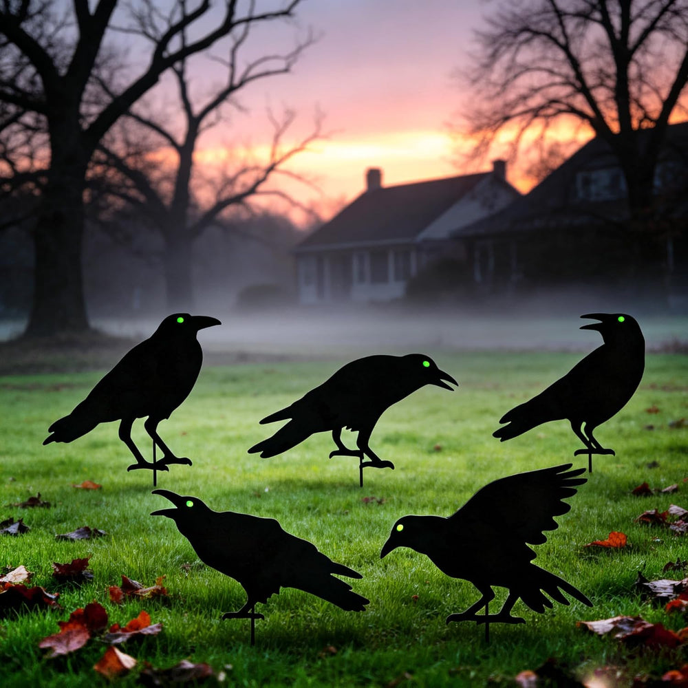 Halloween Crow Garden Stakes, 5-Pack Black Bird Silhouette Decor
