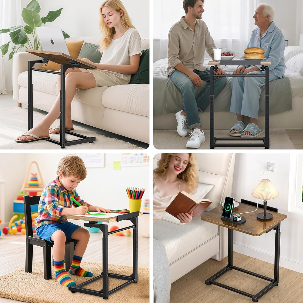 Tv Tray Table Set of 2, 8-Level Adjustable Height Couch Side Table,90° Tilt A...