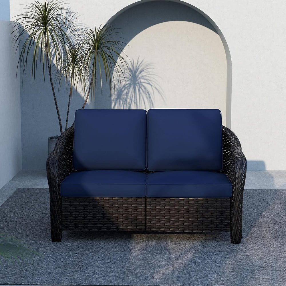 2 Seater Outdoor Patio Couch with Handwoven PE Wicker