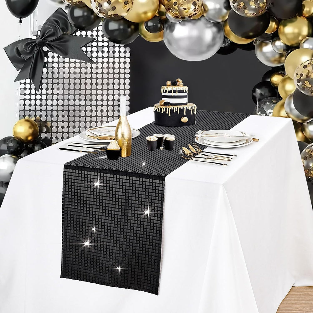 Disco Party Table Runners 6 Packs 12 x 72 Inches - Black Sequin Table Runners...
