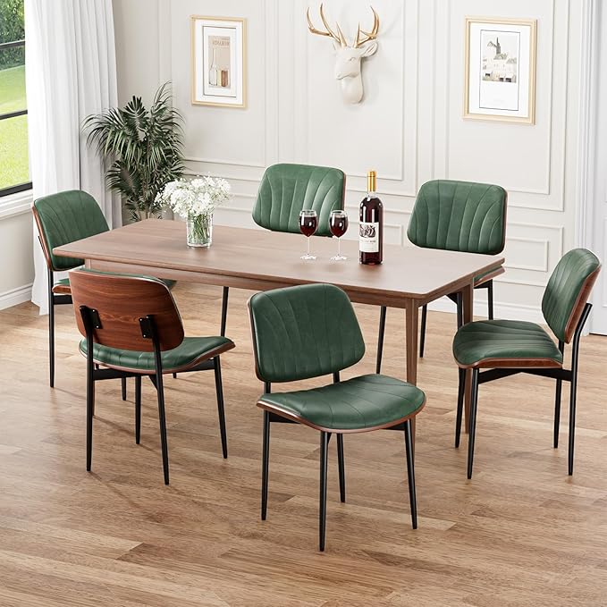 Dining Chairs Set of 2, Mid-Century Modern Upholstered PU Leather Chairs with...