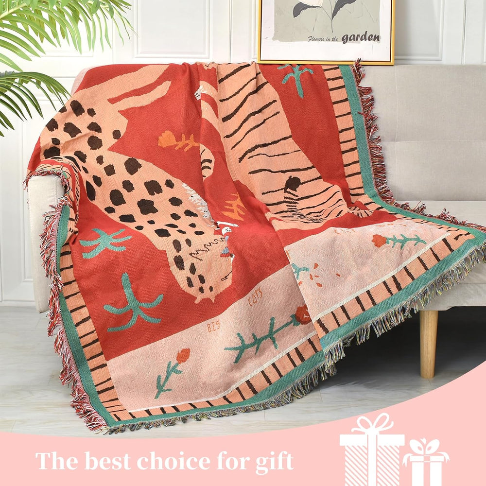 Boho Throw Blanket Reversible Woven Bohemian Tapestry Room Decor