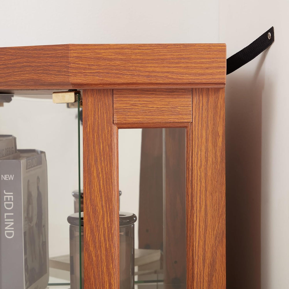 Corner Curio Cabinet, 70" H Lighted Glass Display Cage with Tempered Gla...