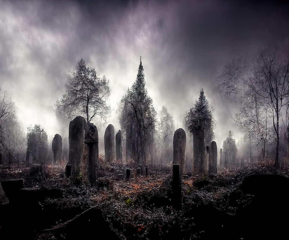 10x8ft Creepy Cemetery Backdrop Fantasy Halloween Forest Photography Backgrou...