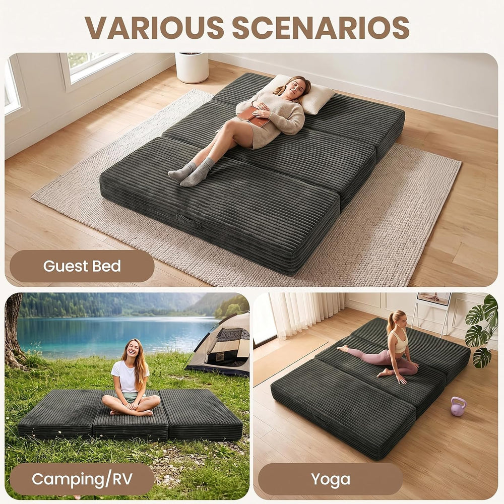6-Inch Tri Folding Mattress Full Size,Memory Foam Foldable Mattress Topper,Po...