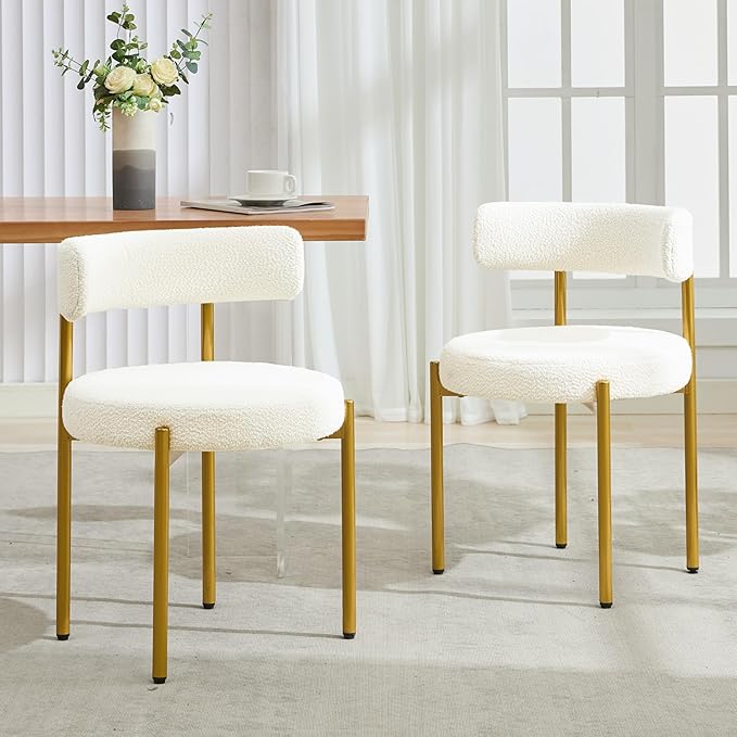 Boucle Dining Chairs Set of 6, Mid Century Modern Dining Room Chairs with Bar...