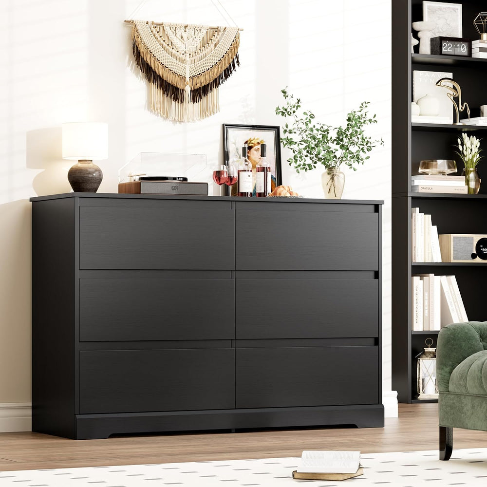 FOTOSOK Black Dresser for Bedroom, Modern 6 Drawer Double Dresser