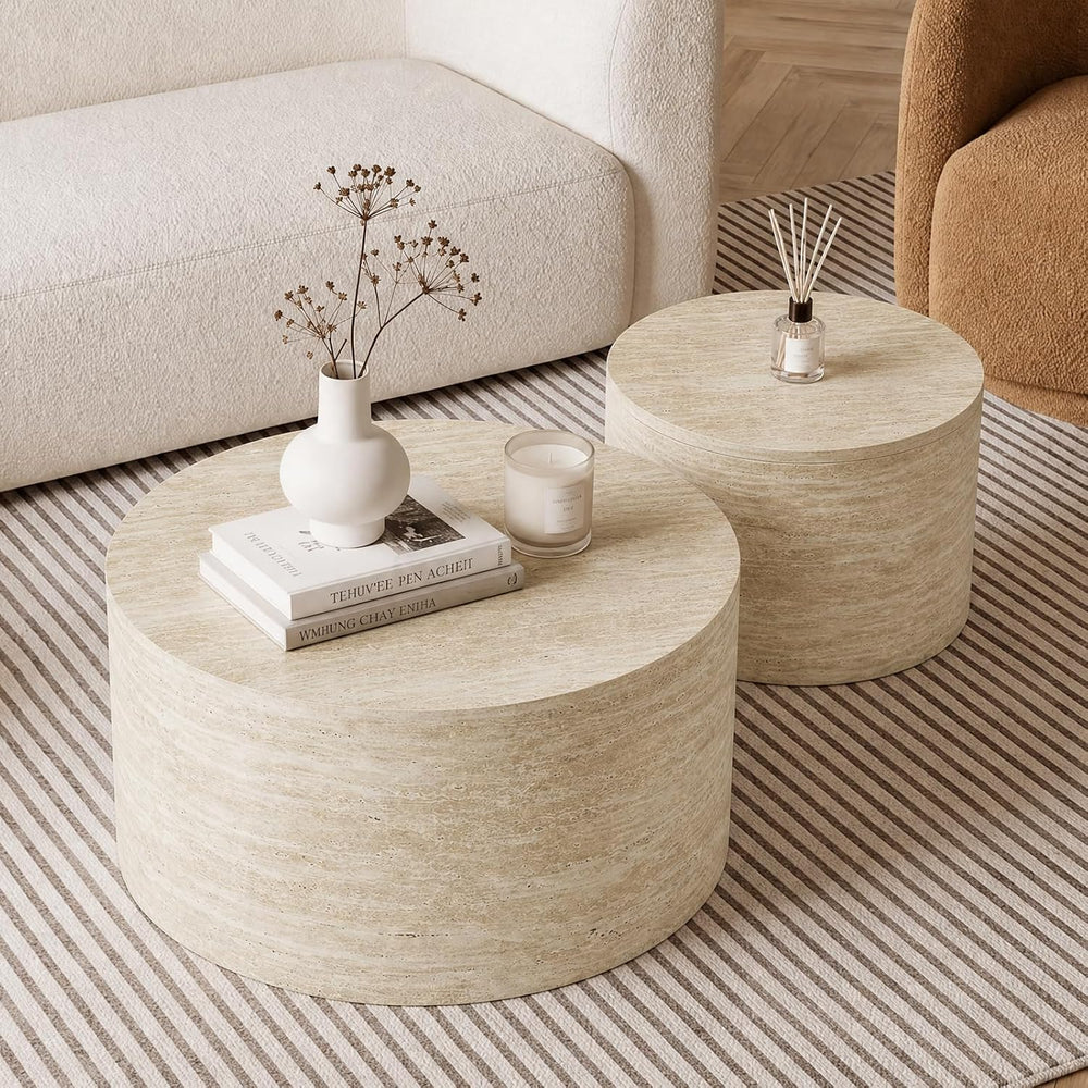LKTART Round Nesting Coffee Table Set of 2, Modern Small Circle Coffee Table ...