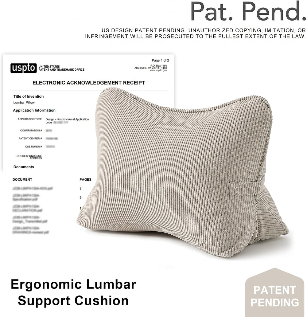 Pat. Pend. Corduroy Lumbar Support Back Pillow for Watching TV, Reading &...