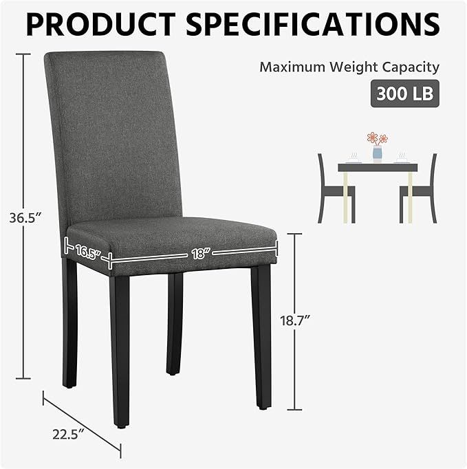 Yaheetech Dining Chairs Set of 4 Fabric Parson Upholstered Kitchen Chairs wit...