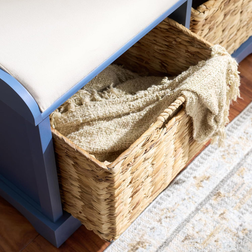 SAFAVIEH Furniture - Freddy 2-Basket Storage Bench - Blue - Solid Wood - Coas...