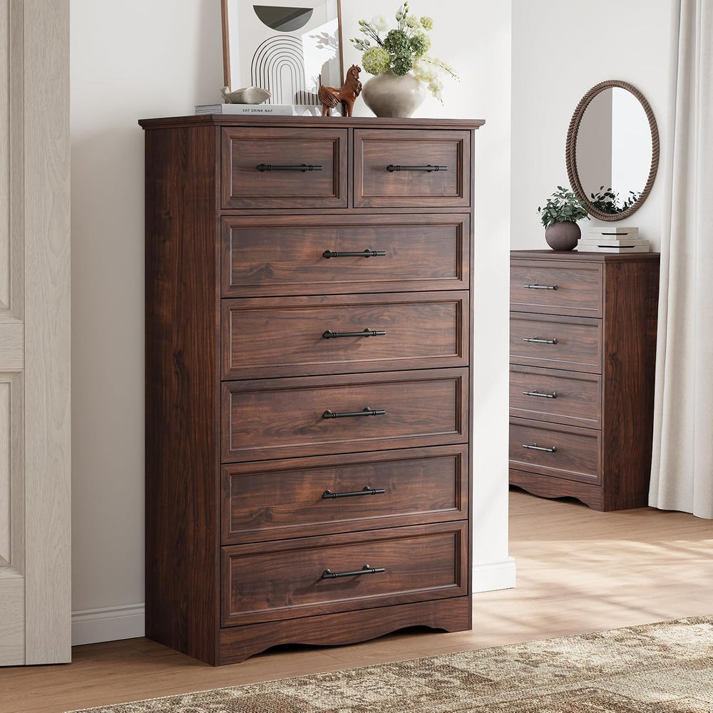 Walnut 7-Drawer Dresser for Bedroom, 52" Tall Chest of Drawers