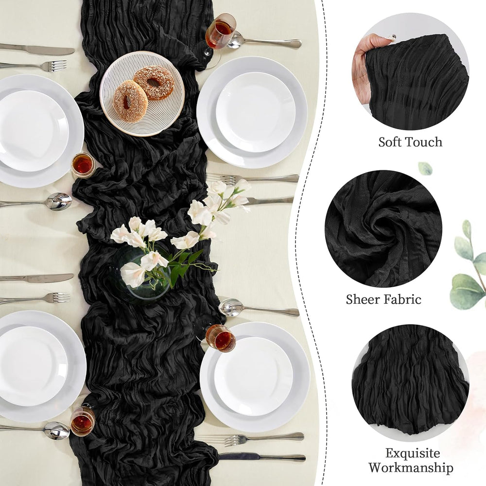 AGIRL 6 Pack Black Cheesecloth Table Runner 10FT Boho Gauze Halloween Decor