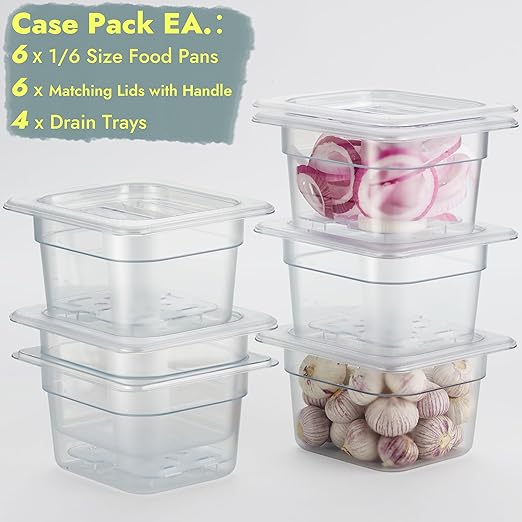 CURTA 6-Pack 1/6 Size 4" Deep NSF Polycarbonate Food Pans