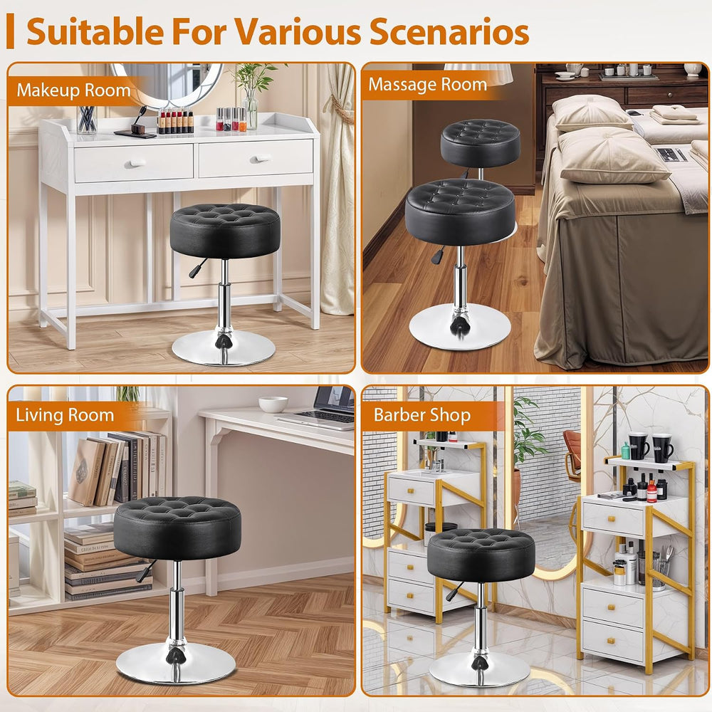 LEMY Adjustable Vanity Stool with 360° Swivel,Hydraulic Lift Round Makeup Cha...