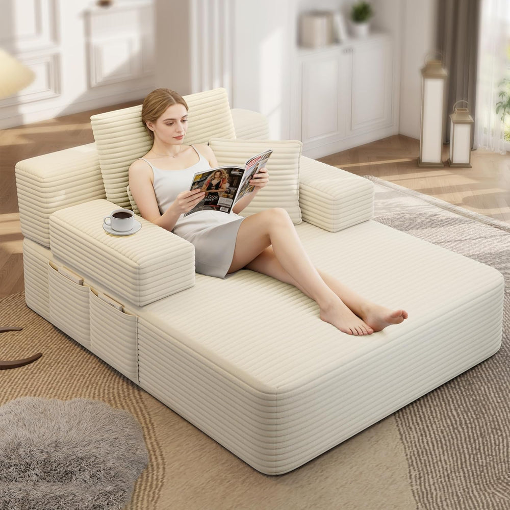 Oversized Boneless Chaise Lounge Chair Indoor, 60”,White | Corduroy Convertib...