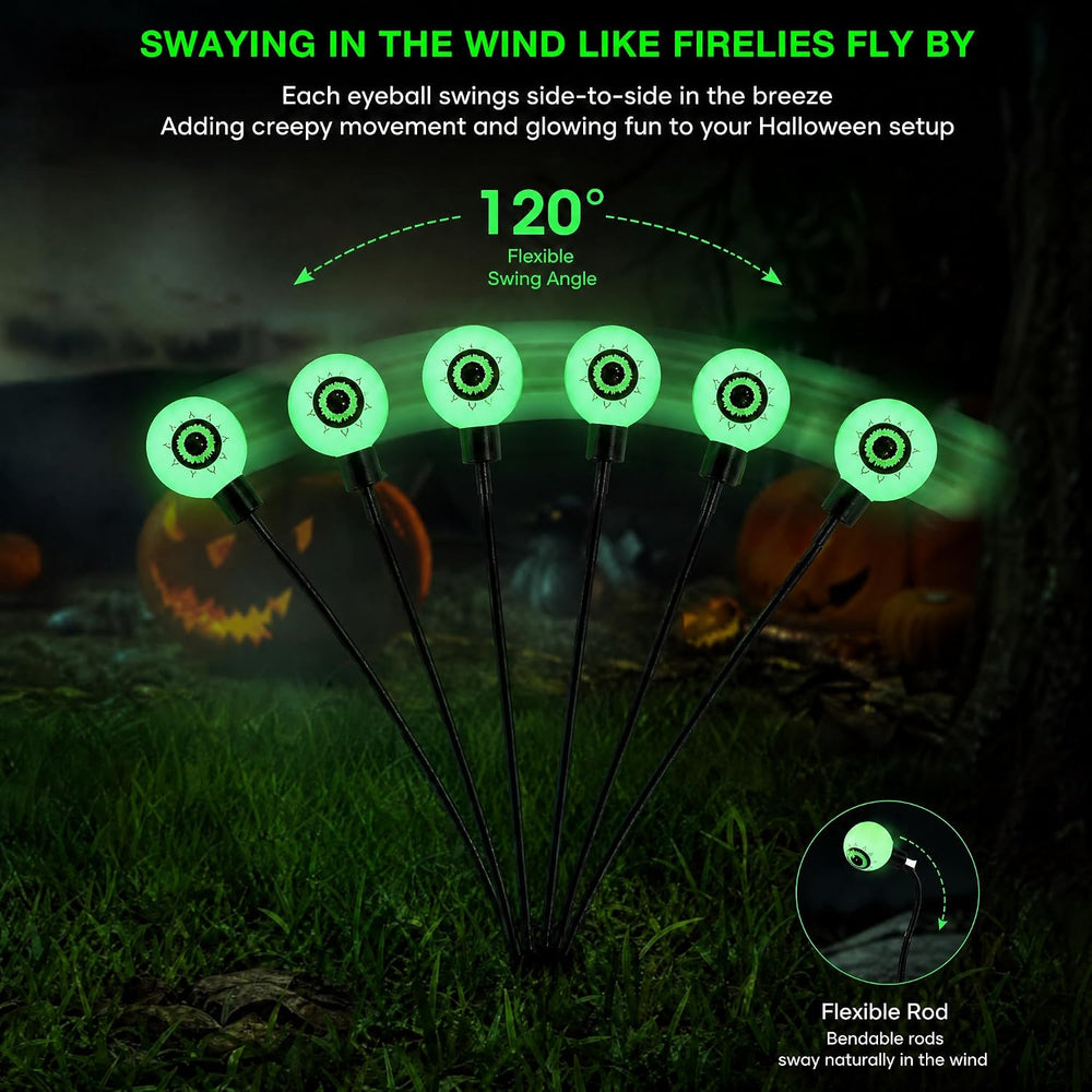 Dazzle Bright Halloween Decorations Outdoor, 6 Pack 36LED Solar Eyeball Pathw...