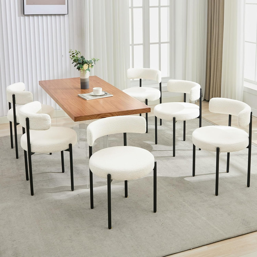 Boucle Dining Chairs Set of 6, Mid Century Modern Dining Room Chairs with Bar...