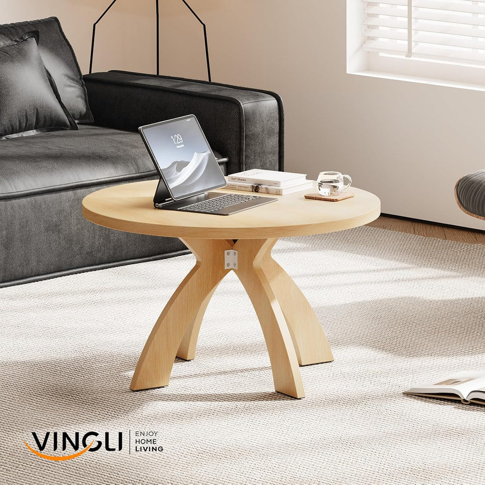 VINGLI 31.5" Round Coffee Table with Cross Legs, Wood Coffee Table, Oak ...