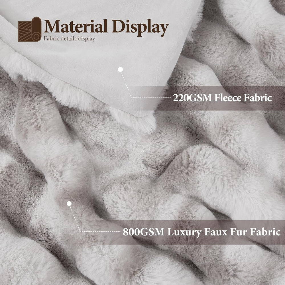 Luxury 1000GSM Faux Rabbit Fur Throw Blanket, Super Heavy Warm Cozy Grey Blan...