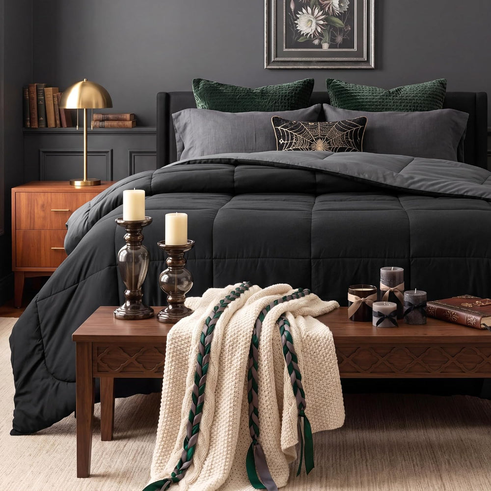 Bedsure Queen Comforter Duvet Insert - Bed Comforter Quilted, Black/Grey