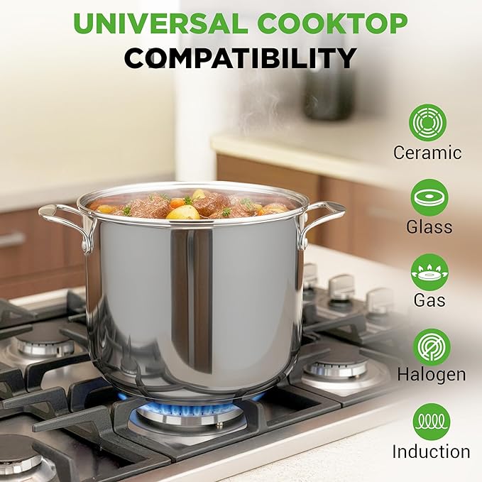 NutriChef 12 Quart Stainless Steel Stock Pot