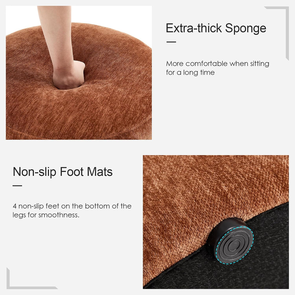 Upholstered Round Pouf Ottoman, Modern Footstool, Orange-Brown