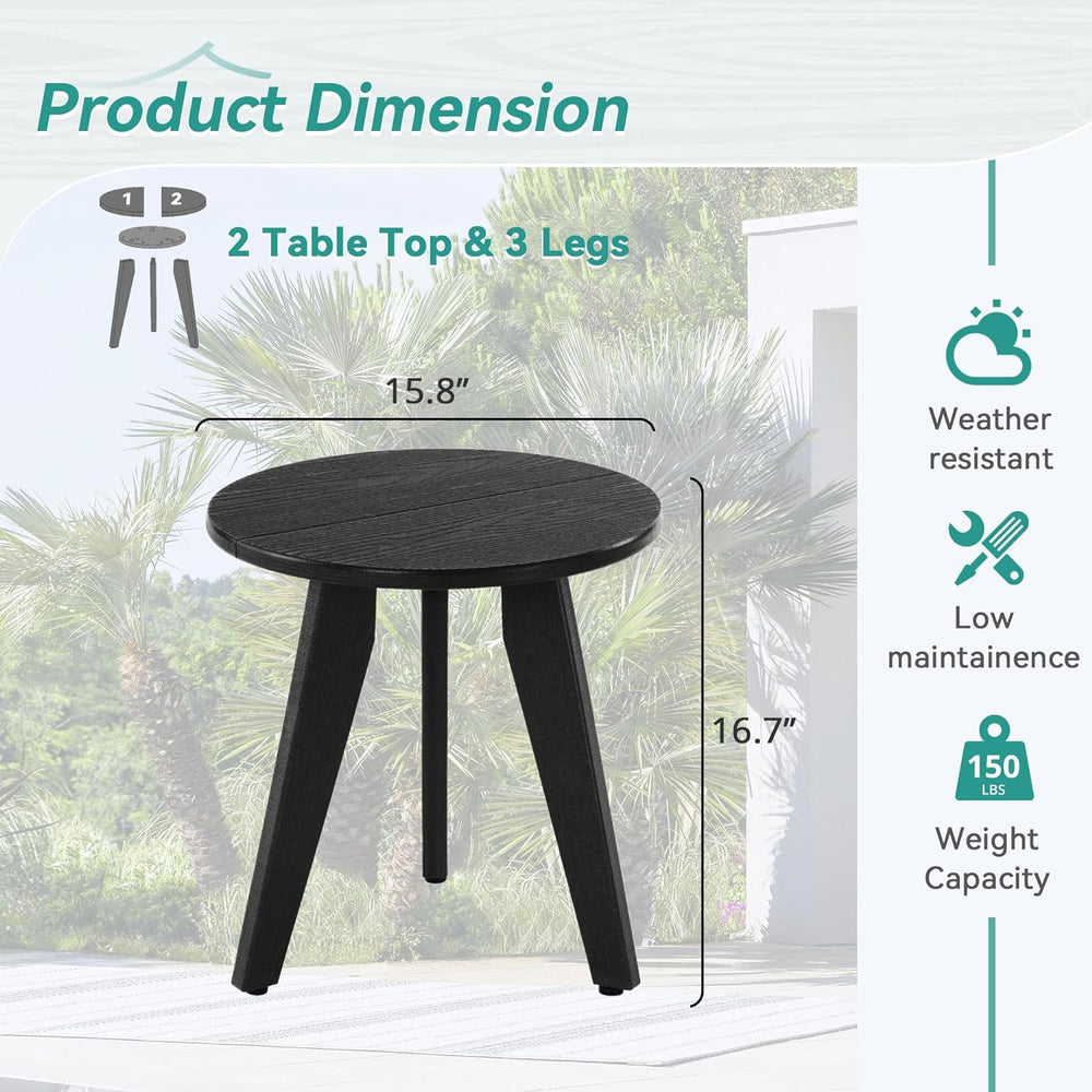HDPS Outdoor Side Table, Small Round End Table for Outdoor, Black | Outdoor R...