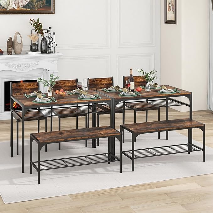 Giantex Dining Table Set for 4, Kitchen Table with Chairs & Bench, Storag...