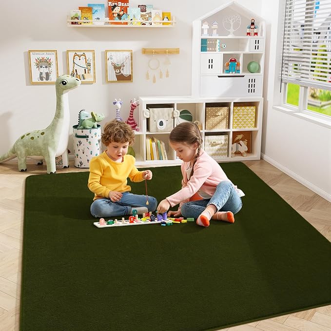 Amearea 4x4 Square Area Rugs for Bedroom Living Room, Olive Green Thickened