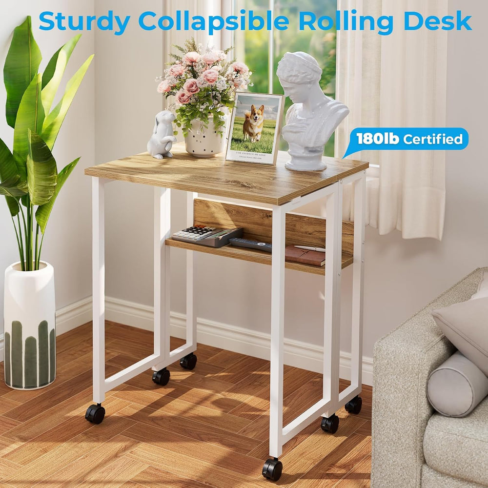 GreenForest Folding Desk with Wheels, 24.8 Inch Compact Rolling Computer Tabl...