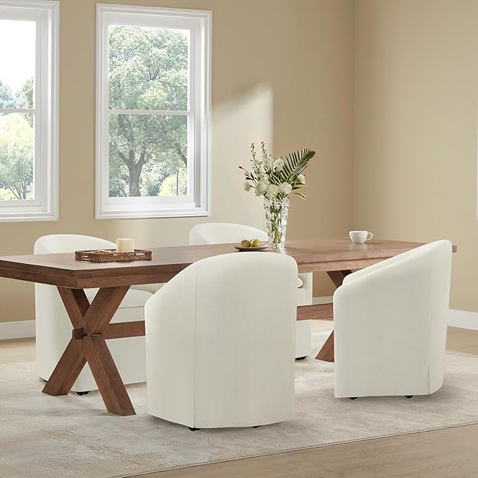 Upholstered Dining Chairs with Casters, Washable Cover Modern Dining Room Cha...