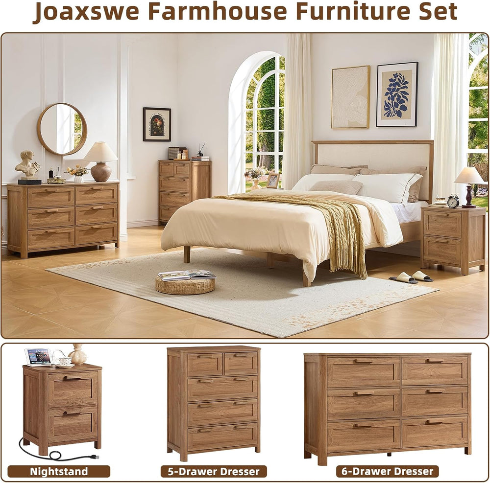 Joaxswe Farmhouse Dresser and Nightstand Sets 3 Piece, Brown