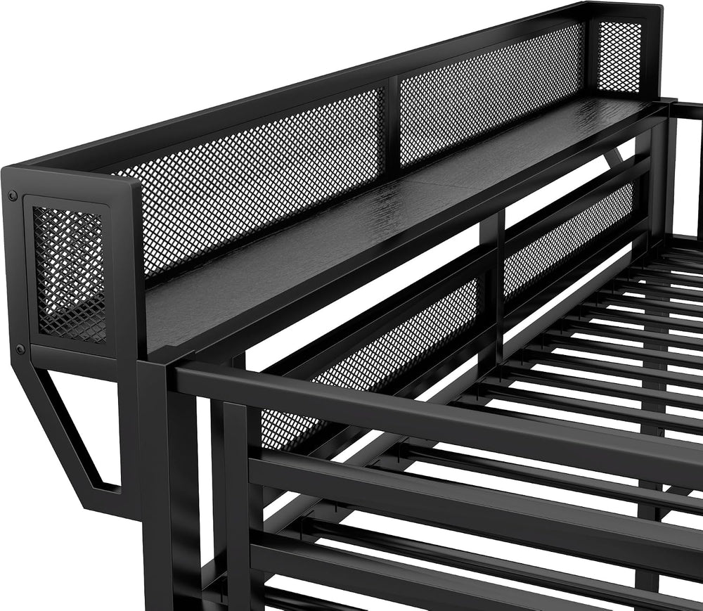 KEIKI Full Size Metal Loft Bed Frame with Convertible Staircase, Built-in Sto...