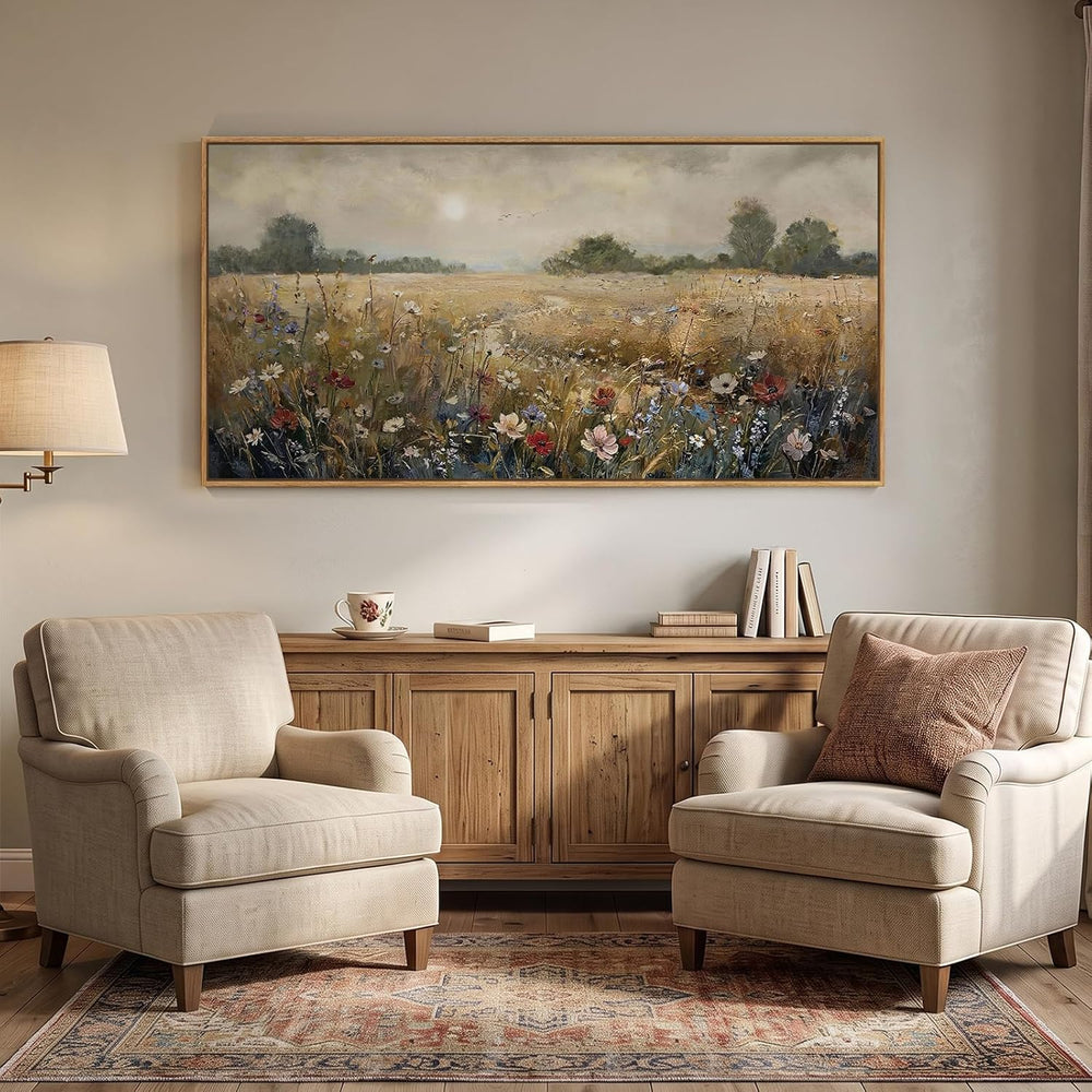 Extra Large Framed Vintage Landscape Wall Art for Living Room, 60x30 Inch