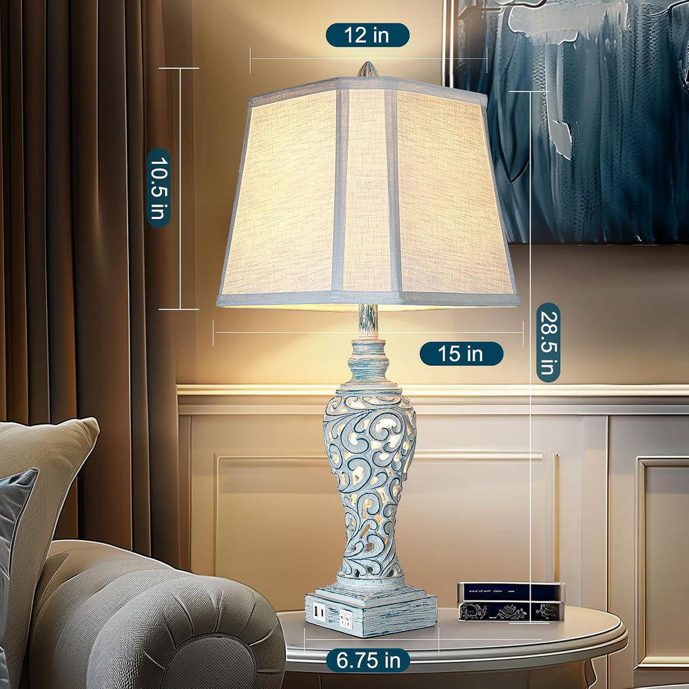 LuxSight Collection Bedside Table Lamps Set of 2 with Night Lights, Vintage