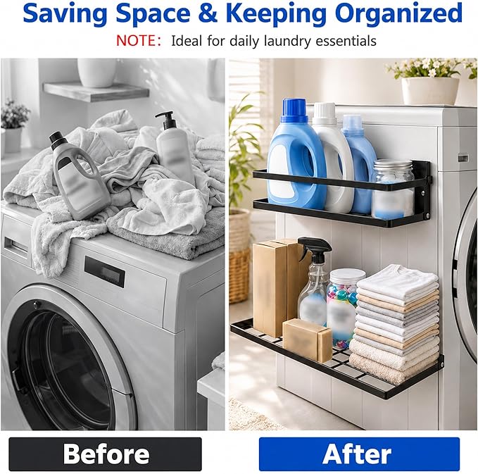 Magnetic Shelf for Washer Dryer, Foldable 2 Tier Metal Organizer Rack