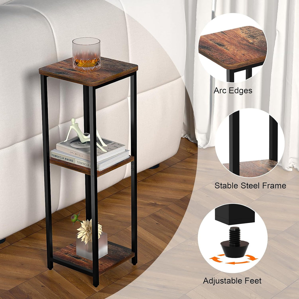 10" Wide Square Drink Table with Adjustable Feet - 3-Tier Small Side Tab...