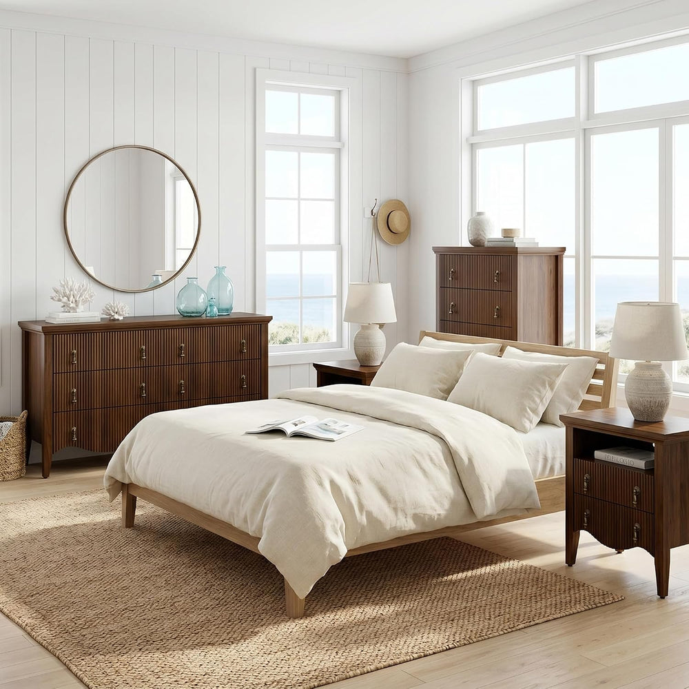 senlin 3-Piece Farmhouse Bedroom Set,6-Drawer Dresser,2 Nightstands,Walnut