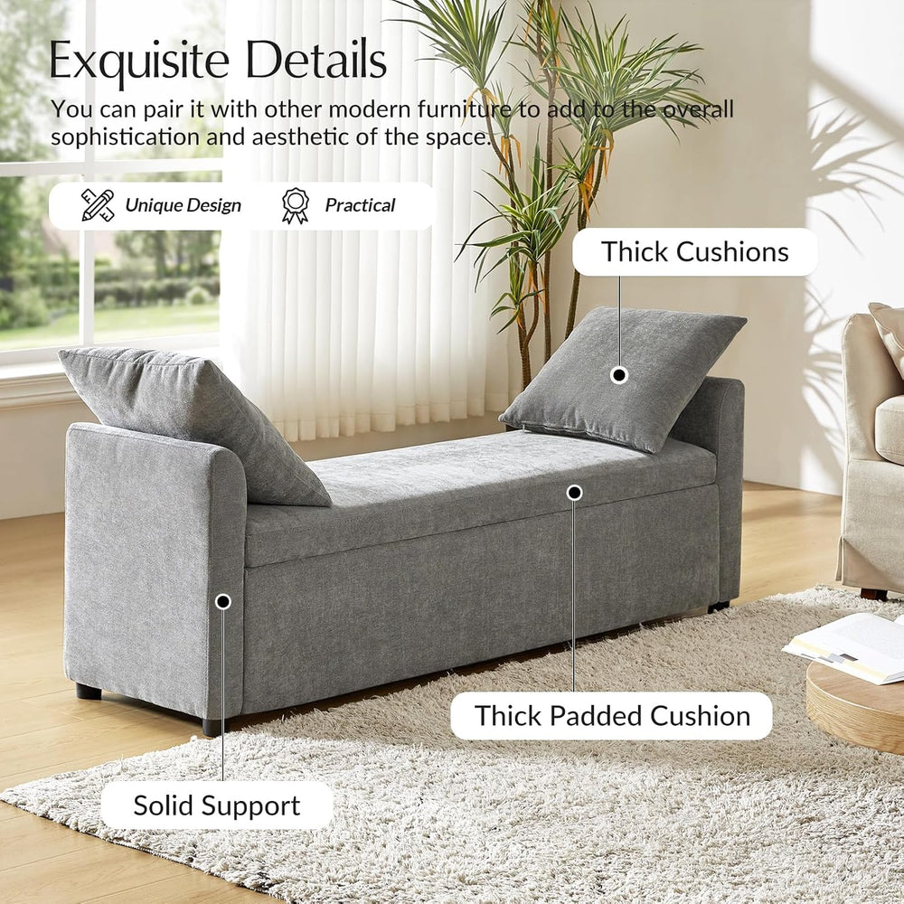 59.5" Modern Storage Ottoman Bedroom Bench, End of Bed Bench with Arms a...