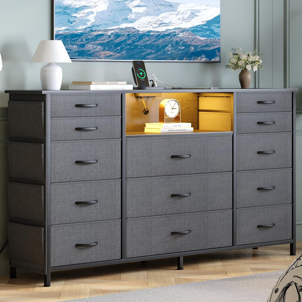 HCHQHS 13 Drawers Fabric Dresser for Bedroom, 47 Inch Gray
