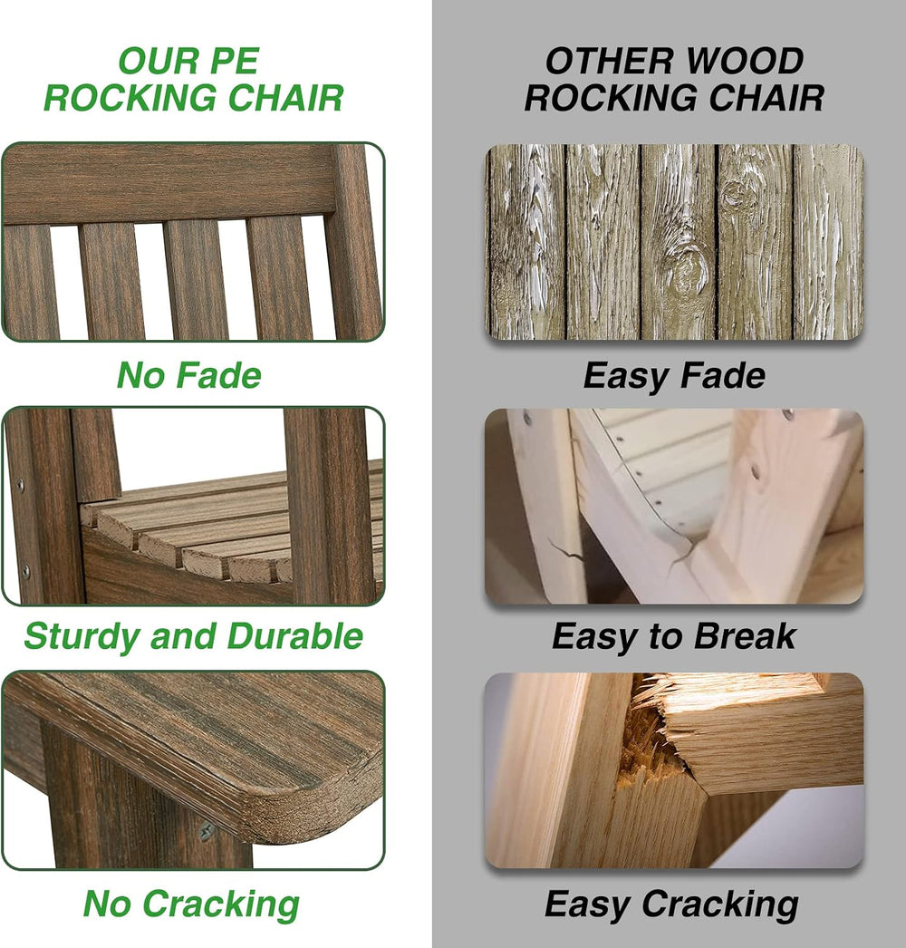 Oversized Outdoor Rocking Chair, Porch Rocker with High Back, Brown | HDPE Pa...