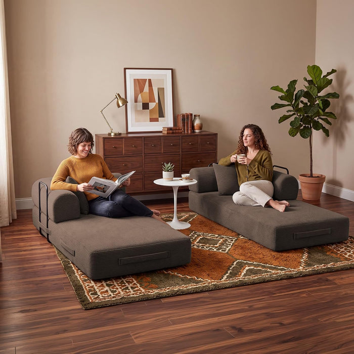 79" Memory Foam Sofa Bed, Convertible Futon Boneless Couch for Living Room | Corduroy loveseat sleeper, modular floor futon with 2 pillows, 26" deep seat, No Assembly Required, Removable Covers